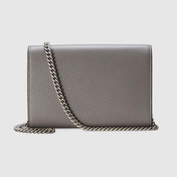 Gucci Chain Wallet Dusty Gray Silver Crystal Tiger Head Leather - Picture 3 of 7